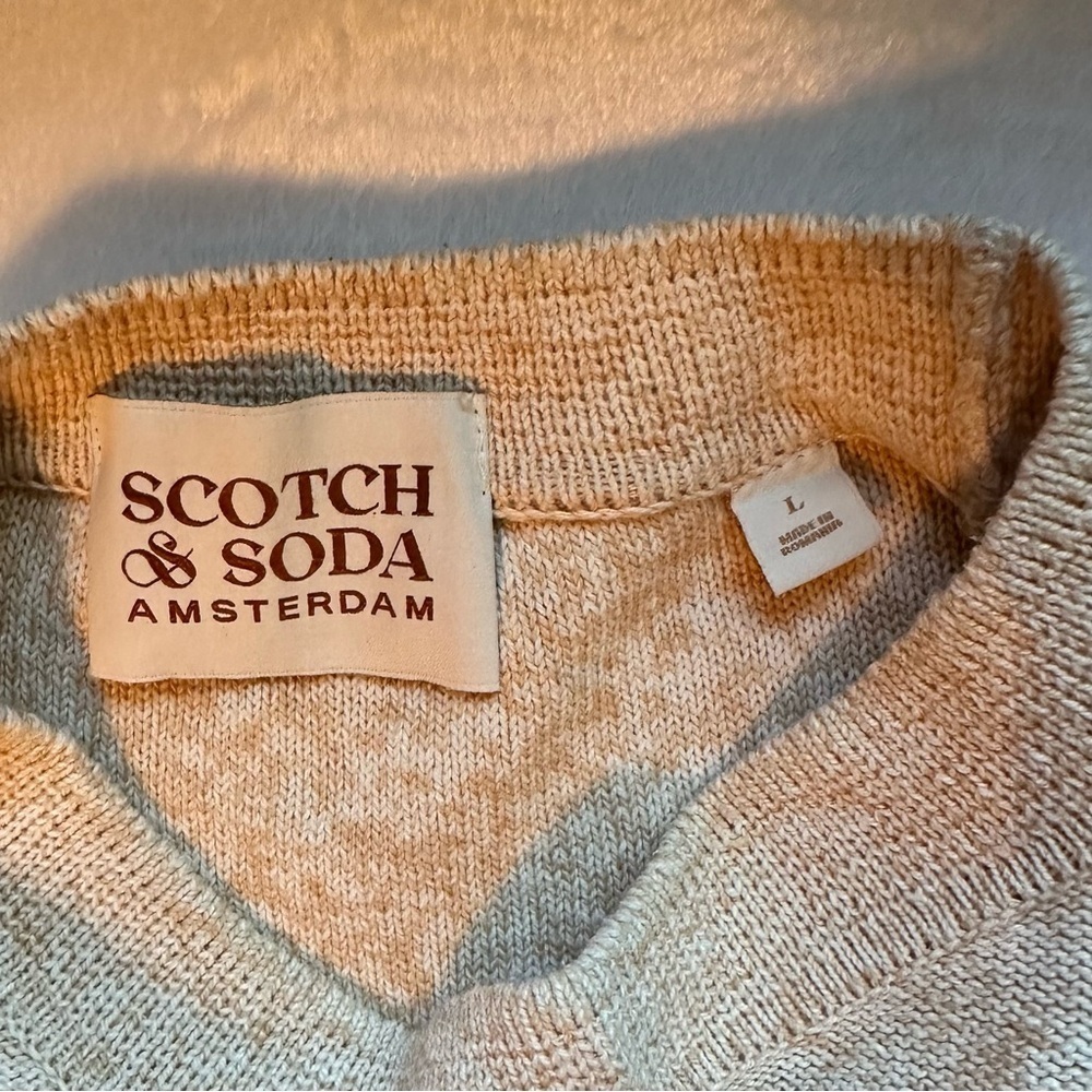 Scotch & Soda Recycled Cotton Linen Short Sleeve Knit Tshirt Top L beige oatmeal - Picture 8 of 8